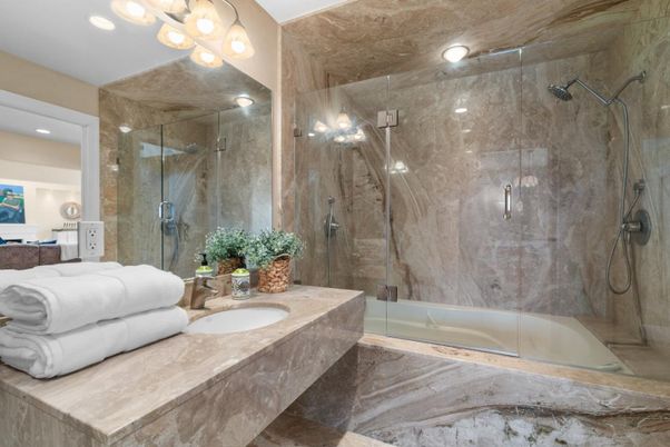 Bathroom, Glass Shower, Interior, Recessed Lighting