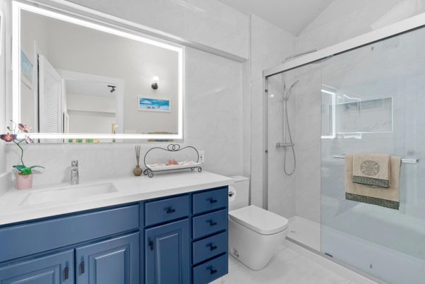 Bathroom, Glass Shower, Interior, Marble Walls