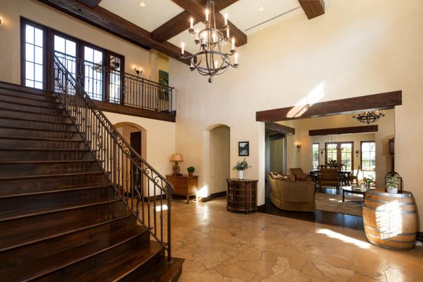 Chandelier, Interior, Living room, Recessed Lighting, Wooden Beams