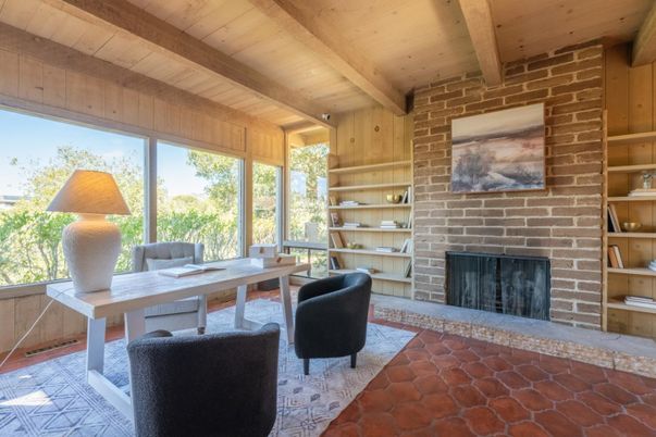Fireplace, Home Office, Interior, Stone Walls, Wooden Beams, Wooden Ceilings
