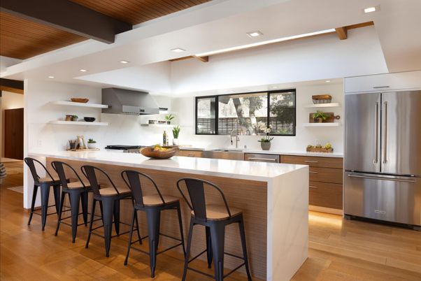 Interior, Kitchen, Recessed Lighting, Stainless Steel Appliances, Wooden Beams, Wooden Ceilings, Wood Texture Flooring