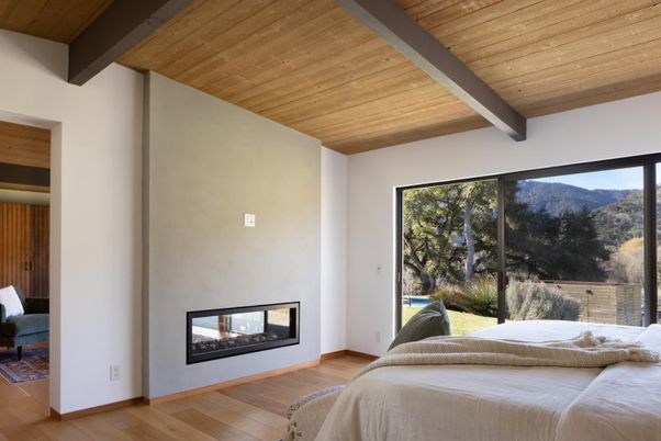 Bedroom, Fireplace, Interior, Wooden Beams, Wooden Ceilings, Wood Texture Flooring
