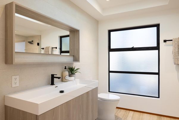 Bathroom, Interior, Recessed Lighting, Wood Texture Flooring