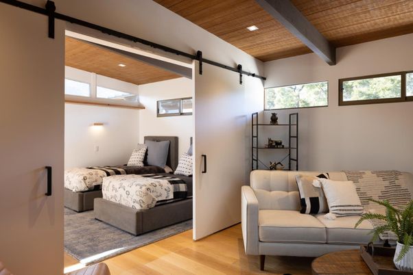 Bedroom, Interior, Recessed Lighting, Wooden Beams, Wooden Ceilings, Wood Texture Flooring