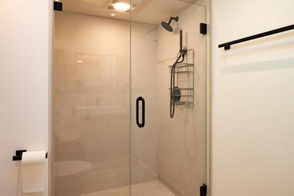 Bathroom, Glass Shower, Interior, Recessed Lighting