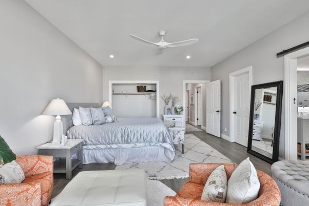 Bedroom, Interior, Recessed Lighting, Wood Texture Flooring