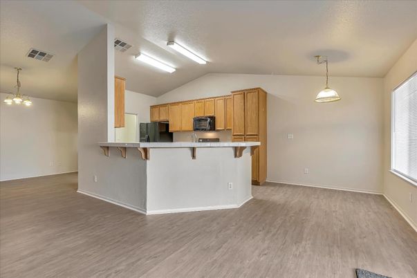 Interior, Kitchen, Pendant Lights, Wood Texture Flooring