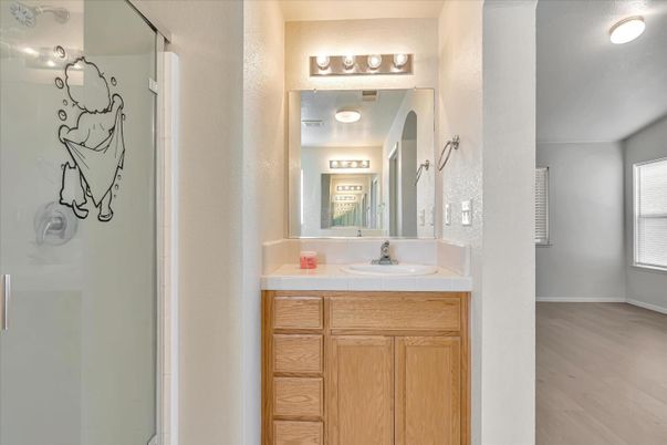 Bathroom, Interior, Tile Countertops, Wood Texture Flooring