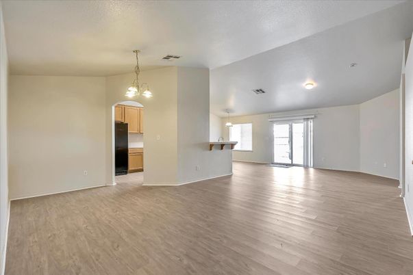Empty room, Interior, Kitchen, Pendant Lights, Wood Texture Flooring