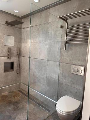 Bathroom, Glass Shower, Interior, Recessed Lighting