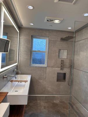 Bathroom, Glass Shower, Interior, Recessed Lighting