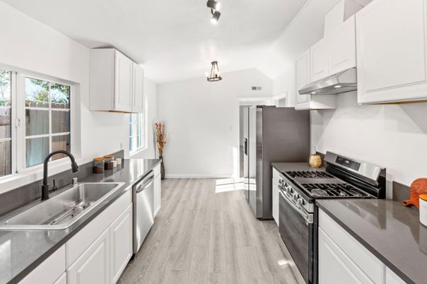 Interior, Kitchen, Stainless Steel Appliances, Wood Texture Flooring