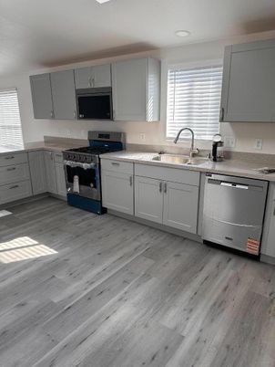 Interior, Kitchen, Stainless Steel Appliances, Wood Texture Flooring