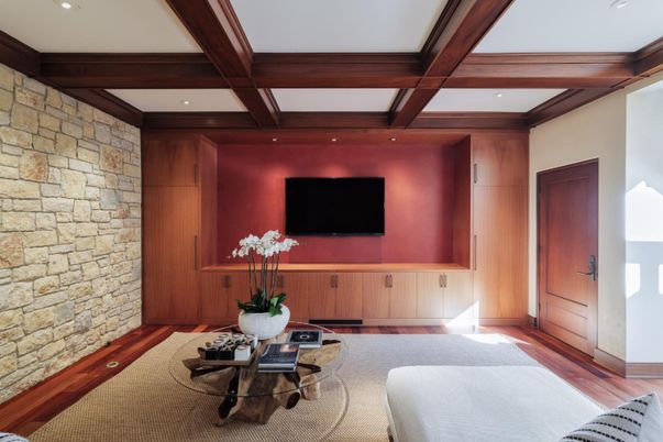 Interior, Recessed Lighting, Stone Walls, Wooden Beams