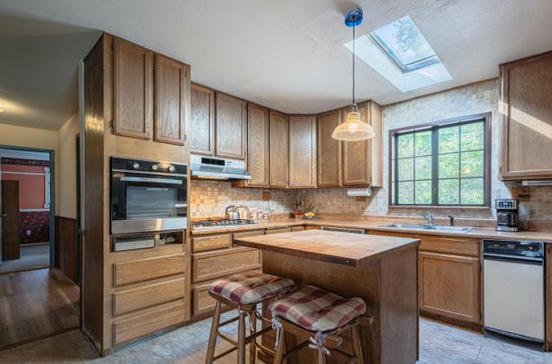 Interior, Kitchen, Pendant Lights, Stainless Steel Appliances, Wood Texture Flooring