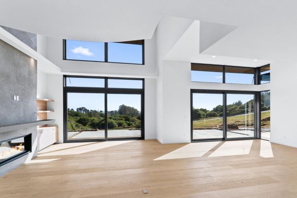 Empty room, Fireplace, Interior, Recessed Lighting, Wood Texture Flooring