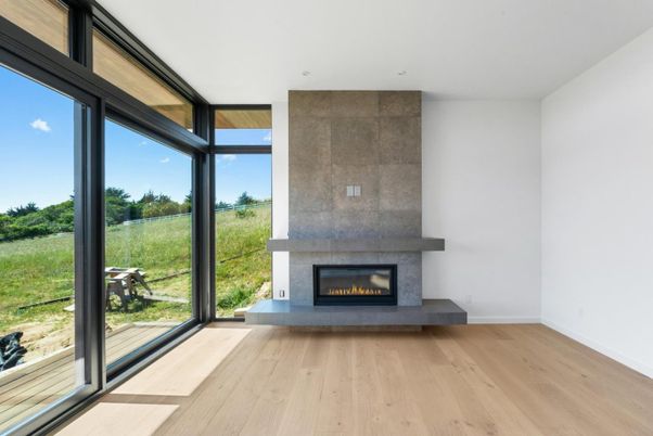 Fireplace, Interior, Recessed Lighting, Wood Texture Flooring