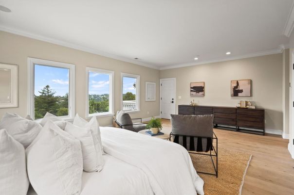 Bedroom, Interior, Recessed Lighting, Wood Texture Flooring