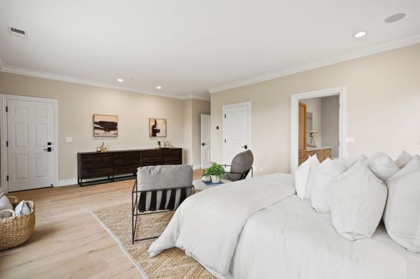 Bedroom, Interior, Recessed Lighting, Wood Texture Flooring