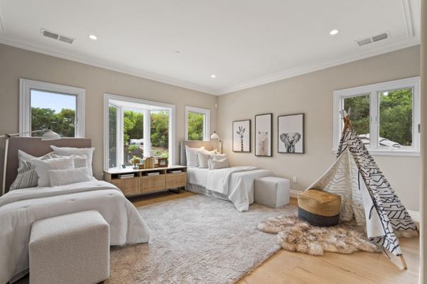 Bedroom, Interior, Recessed Lighting, Wood Texture Flooring