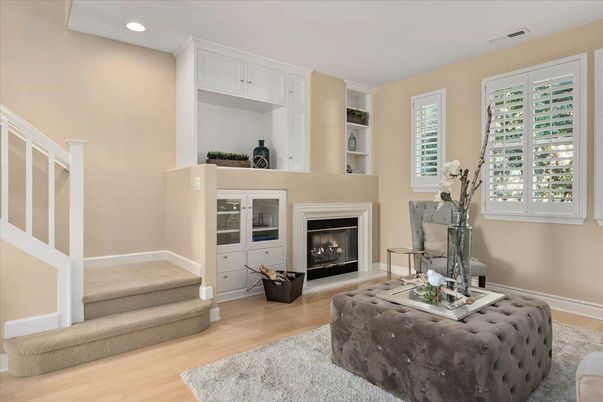 Fireplace, Interior, Recessed Lighting, Wood Texture Flooring