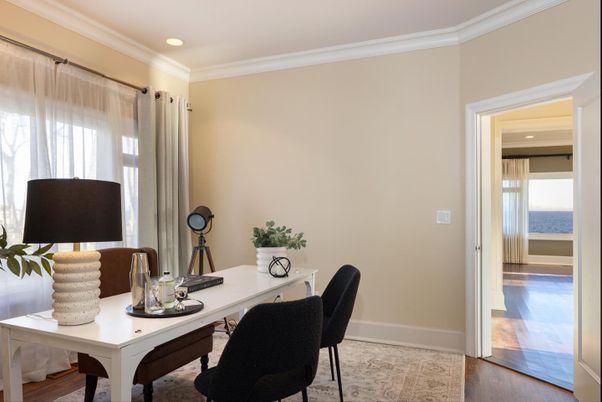 Home Office, Interior, Recessed Lighting, Wood Texture Flooring