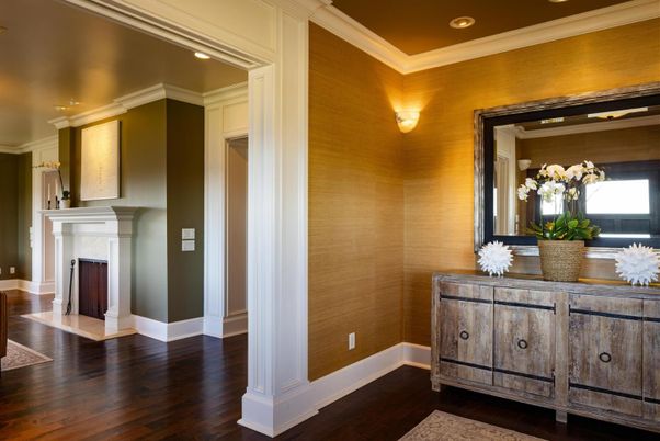 Fireplace, Interior, Recessed Lighting, Wood Texture Flooring