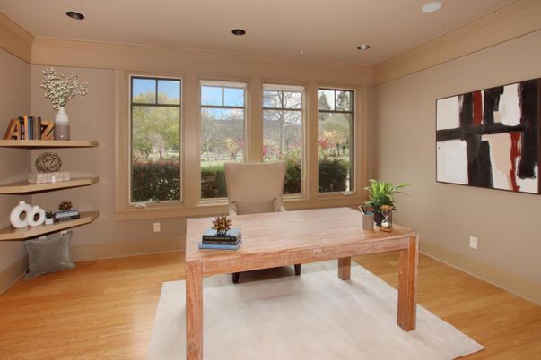 Home Office, Interior, Recessed Lighting, Wood Texture Flooring