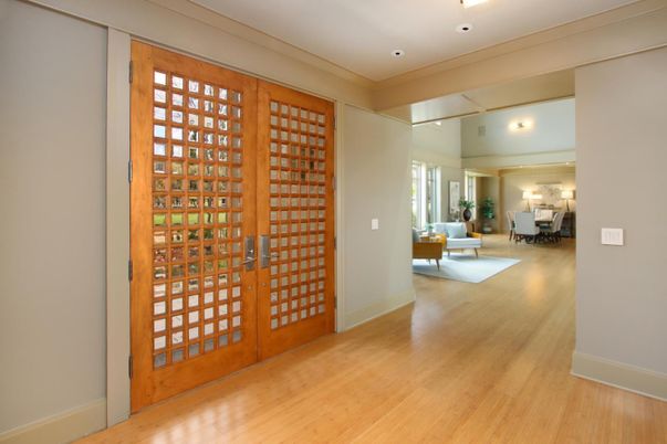 Dining room, Interior, Recessed Lighting, Wood Texture Flooring