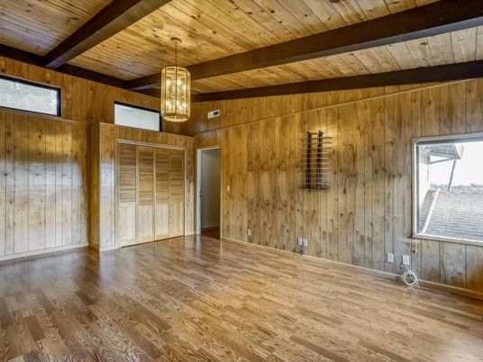 Empty room, Interior, Pendant Lights, Wooden Beams, Wooden Ceilings, Wood Texture Flooring, Wooden Walls