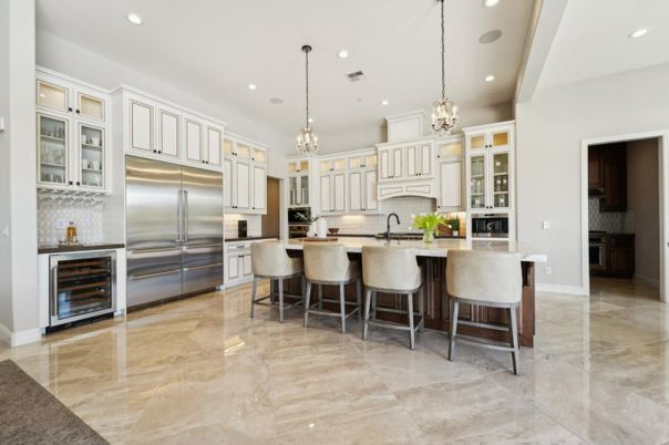 Chandelier, Interior, Kitchen, Pendant Lights, Recessed Lighting, Stainless Steel Appliances