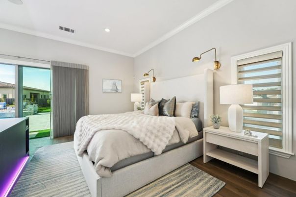 Bedroom, Interior, Recessed Lighting, Wood Texture Flooring