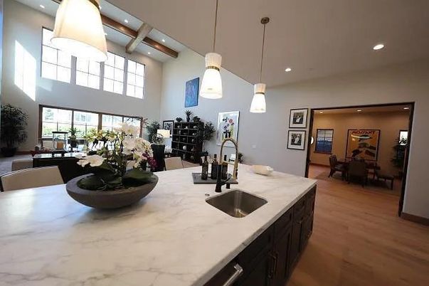Dining room, Interior, Kitchen, Pendant Lights, Recessed Lighting, Wooden Beams, Wood Texture Flooring