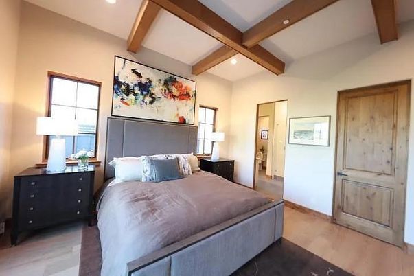 Bedroom, Interior, Recessed Lighting, Wooden Beams