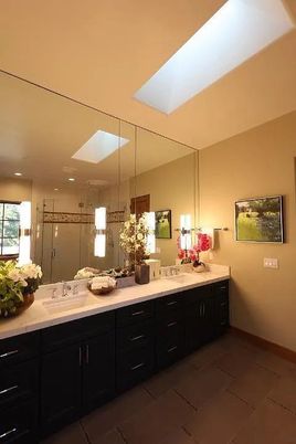 Bathroom, Dual Sink Vanities, Glass Shower, Interior, Pendant Lights, Recessed Lighting