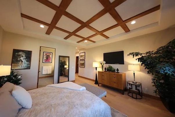 Bedroom, Interior, Recessed Lighting, Wooden Beams