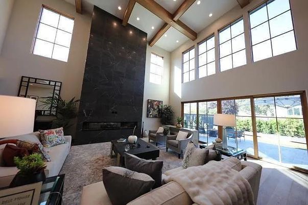 Fireplace, Interior, Living room, Recessed Lighting, Wooden Beams, Wood Texture Flooring