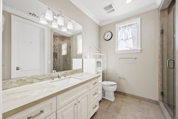 Bathroom, Glass Shower, Interior, Recessed Lighting