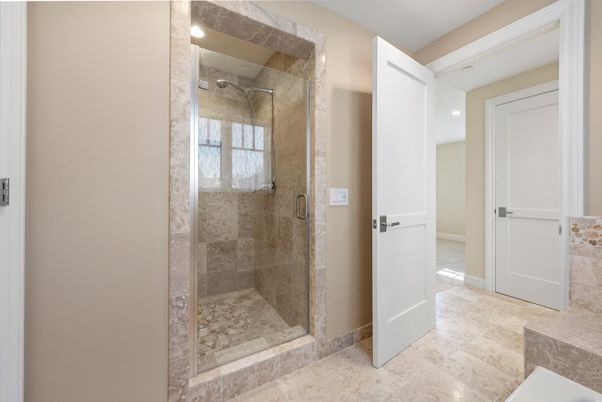 Bathroom, Glass Shower, Interior, Recessed Lighting