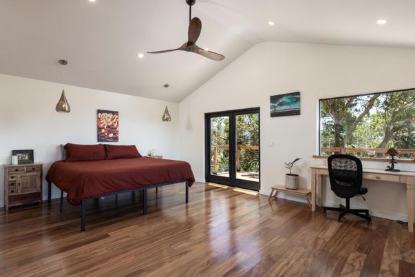 Bedroom, Home Office, Interior, Pendant Lights, Recessed Lighting, Wood Texture Flooring