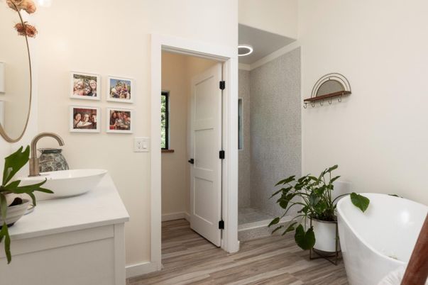 Bathroom, Free Standing Baths, Interior, Wood Texture Flooring