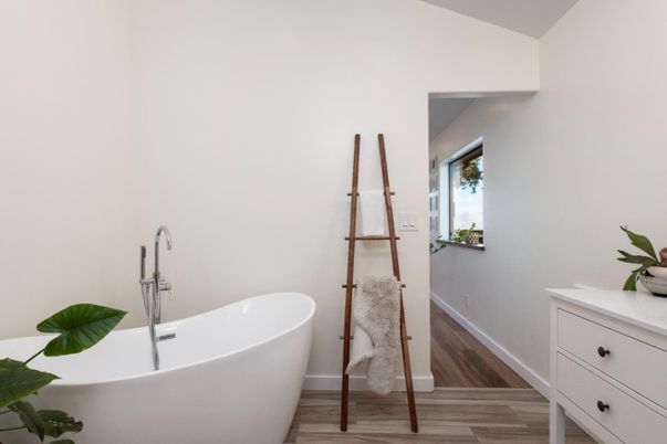 Bathroom, Free Standing Baths, Interior, Wood Texture Flooring