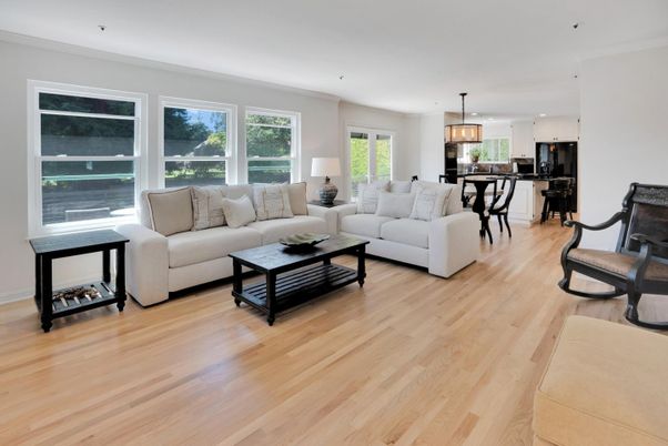 Dining room, Interior, Kitchen, Living room, Pendant Lights, Wood Texture Flooring