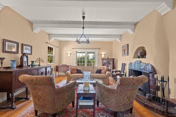 Fireplace, Interior, Living room, Pendant Lights, Piano, Wood Texture Flooring