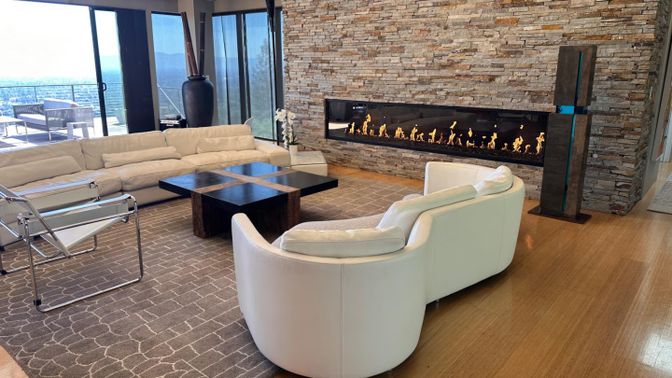 Fireplace, Interior, Living room, Stone Walls, Wood Texture Flooring