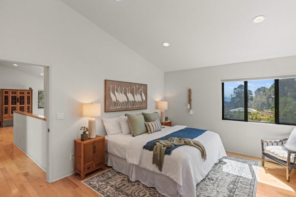 Bedroom, Interior, Recessed Lighting, Wood Texture Flooring