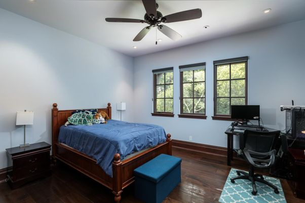 Bedroom, Home Office, Interior, Recessed Lighting, Wood Texture Flooring