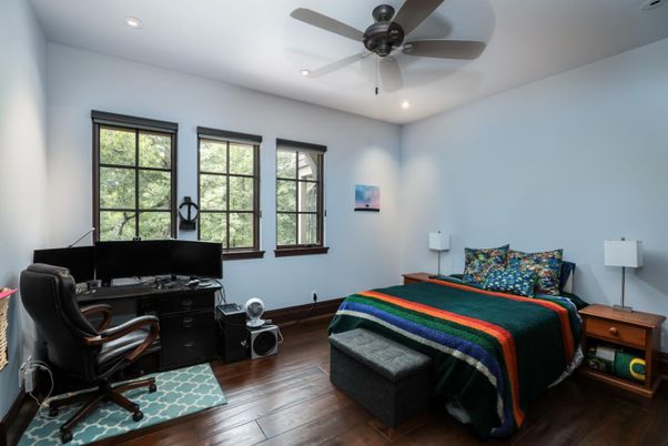 Bedroom, Home Office, Interior, Recessed Lighting, Wood Texture Flooring