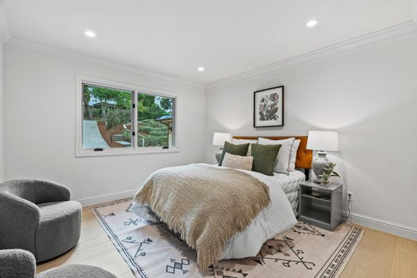 Bedroom, Interior, Recessed Lighting, Wood Texture Flooring