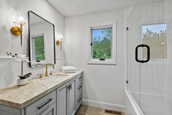 Bathroom, Dual Sink Vanities, Glass Shower, Interior